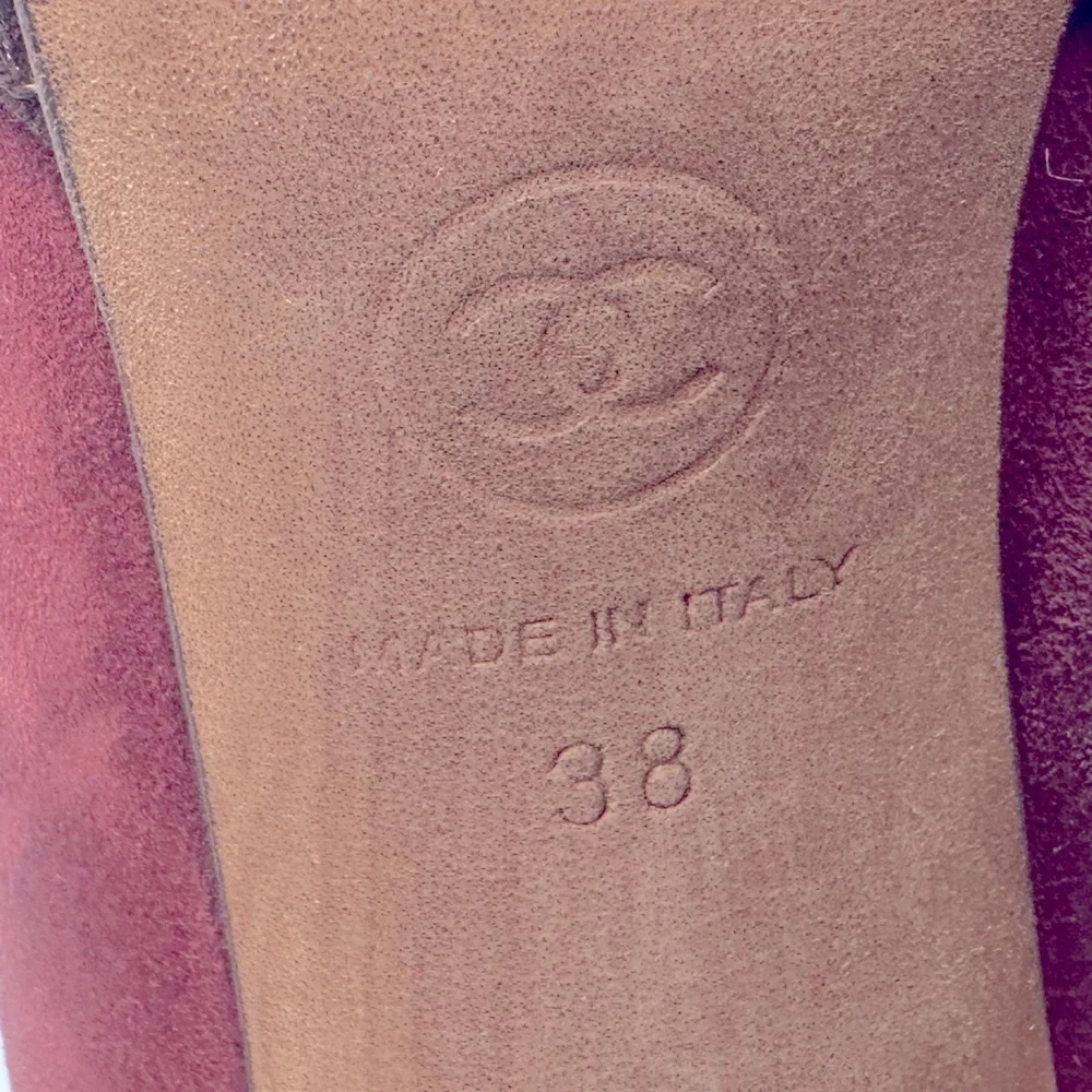 CHANEL Deep Red Suede Heeled Boots